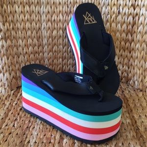 YRU Rainbow Platform Sandals Flip Flop